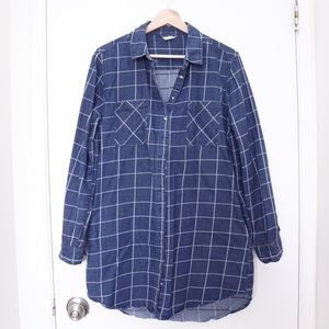 Plaid Denim Shirt Dress Shacket